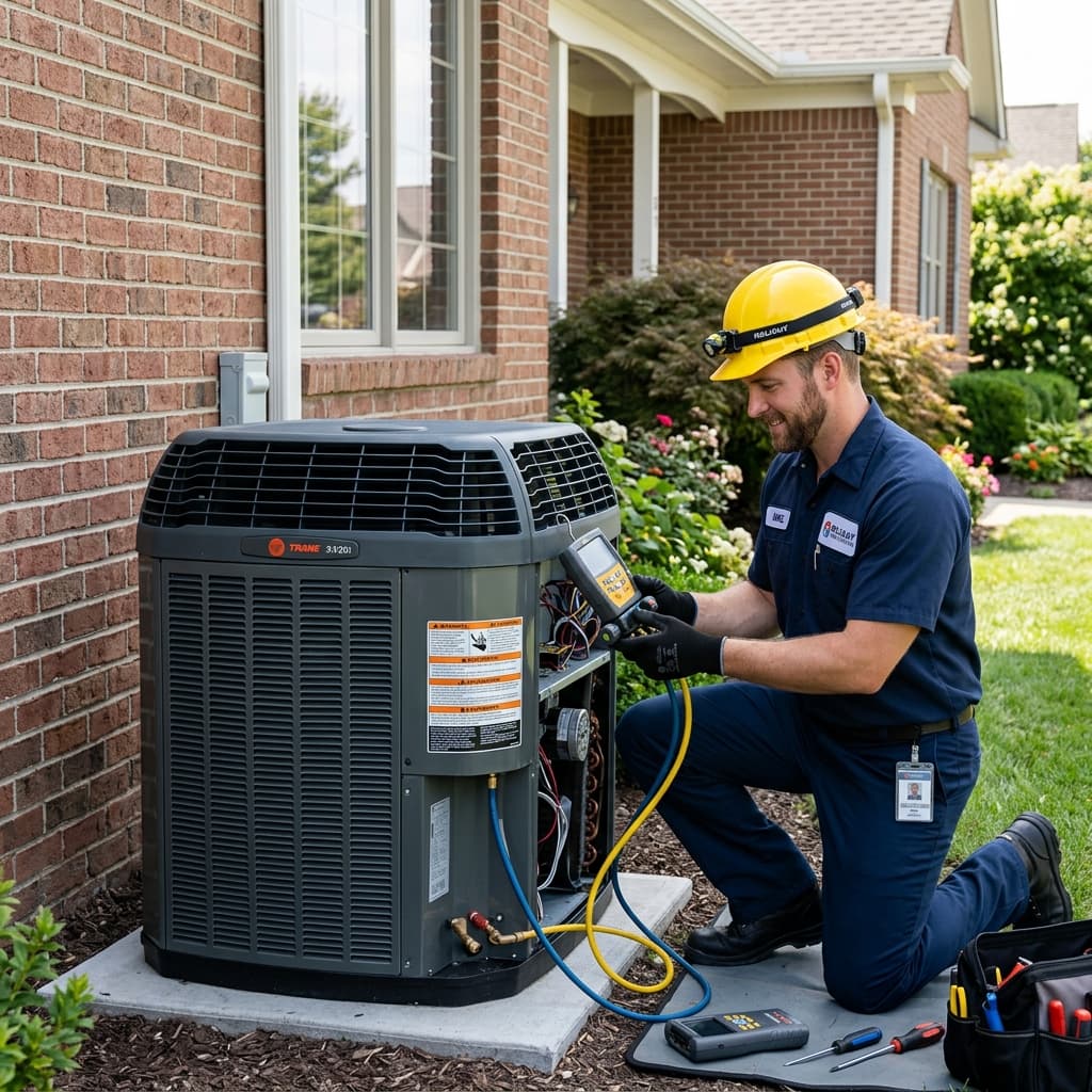 Jay's Heating & Air HVAC Technician working on AC