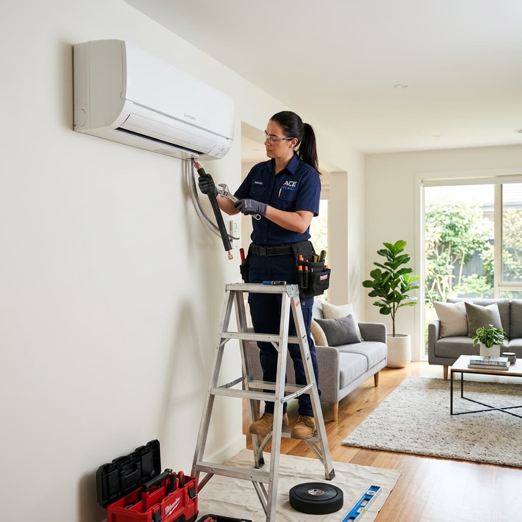 Indoor split system AC installation